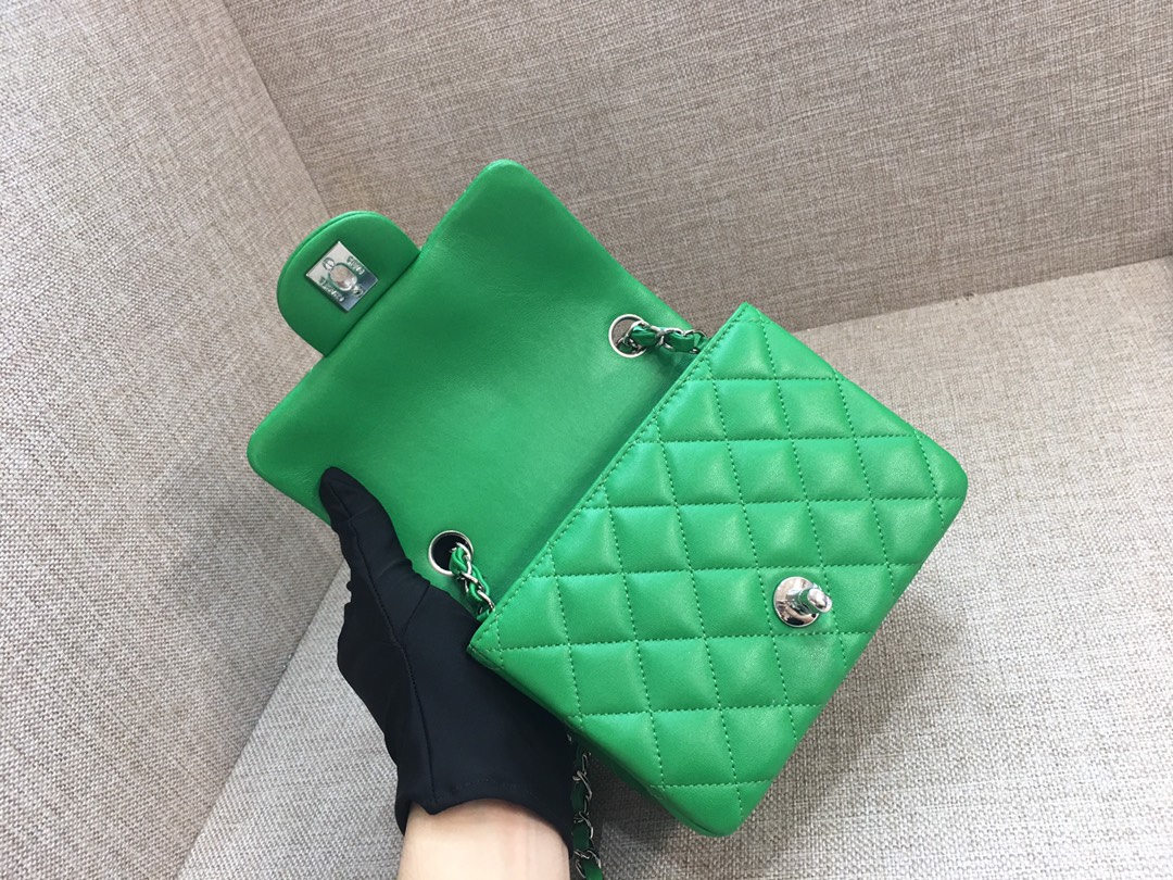 Mini Classic Flap Lambskin Bag A01115 Green/Silver